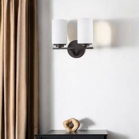 Homeroot 808230013568 Two Light Bronze And Glass Wall Sconce Oil-rubbed Finish With Opal Etched Homeroot 808230013568 Two Light Bronze And Glass Wall Sconce Oil-rubbed Finish With Opal Etched