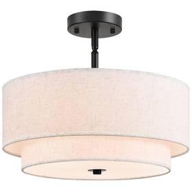 Ddcl-16gld Hpkvorp 16 Inch Semi Flush Mount Ceiling Light Black 3 Double Drum Fabric Lampshad