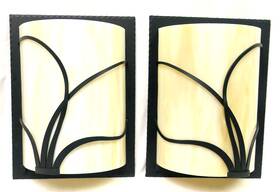 20-5750l-10 Hubbardton Forge Pair Forged Reeds Wall Sconces L And R Black With Ivory Art Glass