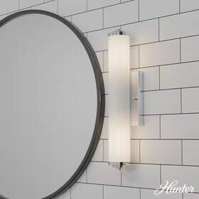 Hunter 445028165165 Holly Grove 18 Inch 2-light Chrome Vanity Light With Cased White Ribbed Glass Sha