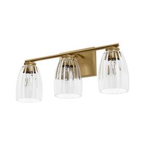 90224143 Hunter Fan 3-light Rossmoor Clear Glass Bathroom Vanity Wall Light Fixture Luxe Gold
