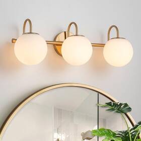 Huoku Inv-0010 22.6 Inch 3-light Brass Bathroom Vanity Light Frosted Globe Over Mirror