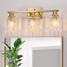 B0012-3-g Huong Son 3 Light Brushed Gold Bathroom Vanity Over Mirror Modern E26 Glass Shade