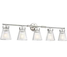 5hzg97b-5w Hwh Investment 5-light Bathroom Light Fixture Brushed Nickel Vanity Striped Glass