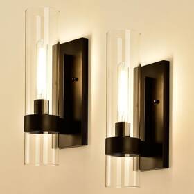 Hyperion House 702401811789 Black Indoor Wall Sconces Set Of Two Bathroom Vanity Light Fixtures Over Mirror
