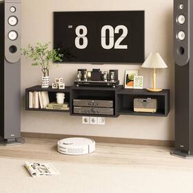 Wst001b Ibuyke Wst001b- Floating Tv Stand Wall Mounted With Power Outlet Modern Wood Moun