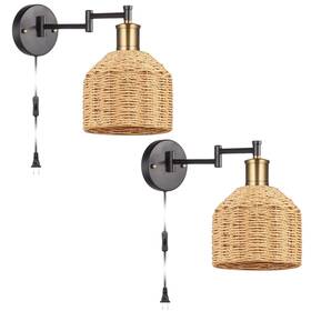 Ic Instant Coach 002130025979 Plug In Wall Sconces Swing Arm Lamp With Natural Paper String Lampshade
