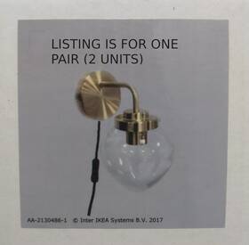 604.370.65 Ikea One Pair Atersken Wall Sconces Discontinued Model Golden Finish Open Box