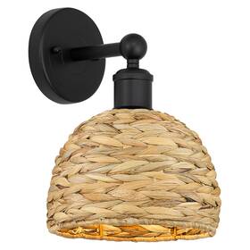 Innovations Lighting 616-1w-bk-rbd-8-nat 616-1w-11-8 Woven Rattan Sconce - Matte Black