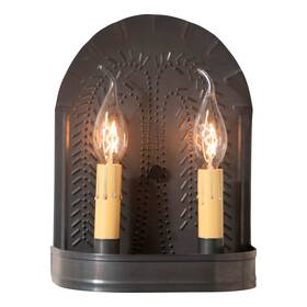 Irvins Country Tinware 812016033015 Double Sconce With Willow In Kettle Black