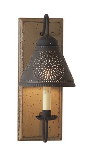 9194tpwd Irvins Country Tinware Crestwood Wall Sconce In Pearwood With Kettle Black Finish Shade 15 Inches 9194tpwd Irvins Country Tinware Crestwood Wall Sconce In Pearwood With Kettle Black Finish Shade 15 Inches