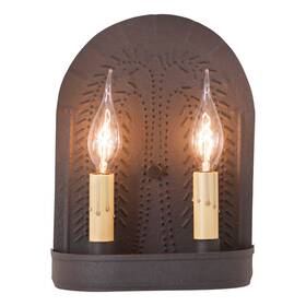 9wlwbk Irvins Country Tinware Double Sconce With Willow In Textured Black