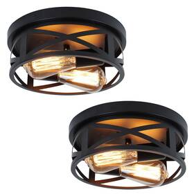 Ja-cl-2pfm-02 Jasopaco 2-light Flush Mount Ceiling Light Fixtures - 10.6in Industrial Black Metal Ca