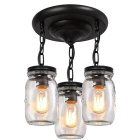 Ja-ms-gl-03 Jasopaco Glass Mason Jar Light Fixtures 3-lights Pendant Ceiling Lights Flush Mount - Ja-ms-gl-03 Jasopaco Glass Mason Jar Light Fixtures 3-lights Pendant Ceiling Lights Flush Mount -