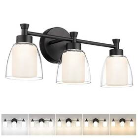 H5hjf95b3wledbk Jazava 20.5 Inch 3-light Black Modern 15 W Led Vanity Light With Clear Frosted