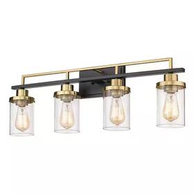 Hdyce238b4wbkbg Jazava 29.3 Inch 4-light Black And Gold Vanity Light With Clear Glass Shade N