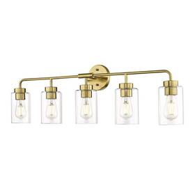 Hdzs62b-5w Jazava 36.5 Inch 5 Light Brushed Gold Vanity With Clear Glass Shade