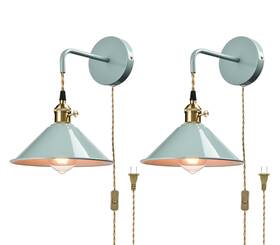 Jeenkae T3358bu Sea Green Wall Sconce 2pack Hanging Heightadjustable Lamp Plug