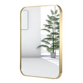 Dkr03g Jenbely 24x36 Inch Gold Bathroom Mirror Brushed Brass Metal Framed Rectangular