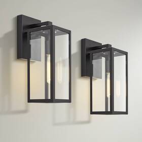 Ks655p3 John Timberland Titan Modern Wall Light Sconces Set Of 2 Black Hardwired 5 Inch Fixture Clear Glass