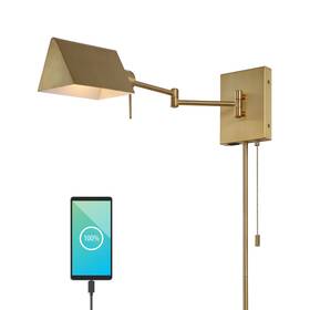 Jonathan Y 196868061410 Curtis Farmhouse Swing Arm Plug-in Or Hardwired Iron Led Wall Sconce With