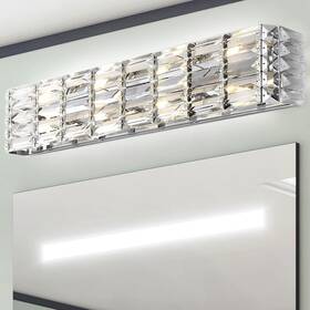 Jonathan Y 840011412955 Evelyn Crystal Rectangle 31.75 Inch 4-light Chrome Iron Vanity Light