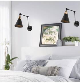 Jonathan Y 840011438740 7 Inch Classic Glam Adjustable Metal Wall Sconce Black/gold Set 2 Rover