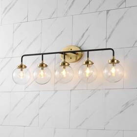 Jyl9555a Jonathan Y Vanity Light 38 Inch 5-light Iron Glass Led Brass Gold Black