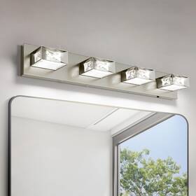 Joossnwell 788609748461 Brushed Nickel Bathroom Lights Fixtures Over Mirror 4-light 28-inch Crysta