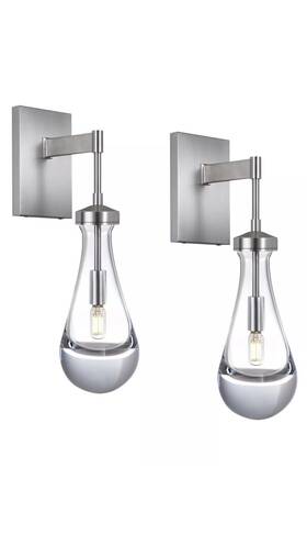Ws2022101101 Joyunleo Nickel Wall Sconces Set Of 2 Raindrop Glass Lighting New