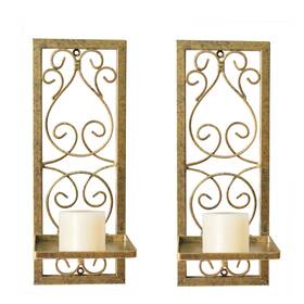 Juconsin 614162256900 Metal Wall Candle Sconce Holder Set Of 2 Antique Gold Mount Cand