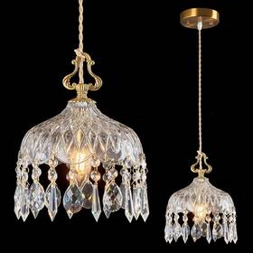 Jp-074-1 Jxjyhl Brass Vintage Glass Pendant Light Crystal Hanging Fixtures Adjustable H
