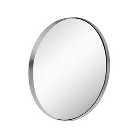Kaasunes 791523888519 28-inch Circle Wall Mounted Mirror - Brushed Nickel Silver Round Glass Panel
