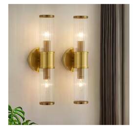8005wl-02cp-2p-us Kaisite 17.7 Inch 2-light Gold Wall Sconce Cylinder Glass Shade Modern 2 Pack