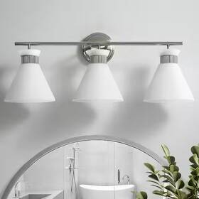 8090ml-03sn-us Kaisite 26 Inch 3-light Bathroom Vanity Light Brushed Nickel Milk Glass Farmhouse
