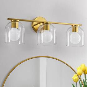 8202wl-03gd-us Kaisite 23 Inch 3-light Gold Vanity Light Clear Glass Farmhouse Bathroom Sconce