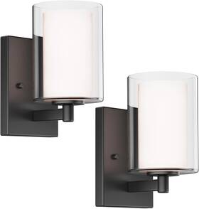 Kalium 313105849802 Wall Sconces Set Of 2 Modern Vanity Lights With Double Clear Glass Shade Matte B