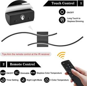 319bbl70-n1 Kartoosh 2 Wall Sconces Black Light Remote Touch Control 3 Color Temp Usb/battery