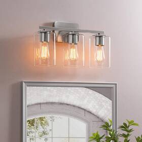 21122 Kawoti 17.5 Inch 3-light Brushed Nickel Clemmon Vanity Light With Square Glass Shade