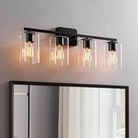 21123 Kawoti 29 Inch 4-light Black Vanity Light With Square Glass Shades