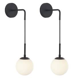 W1001-bw Kco Lighting Frosted White Glass Wall Sconce Set Of Two Black Globe Ball Lig
