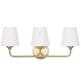 24113-005 Kenroy Home Roberts Brushed Gold 3-light Bathroom Vanity Light With Opal Glas 24113-005 Kenroy Home Roberts Brushed Gold 3-light Bathroom Vanity Light With Opal Glas
