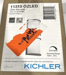 11315 Kichler 11315ozled Ozled 16 Inch Tall Integrated Led Wall Sconce - Compliant Bronze