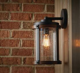 39494a Kichler Lot Of 2 Barrington Outdoor Wall Lantern Black/wood Seeded