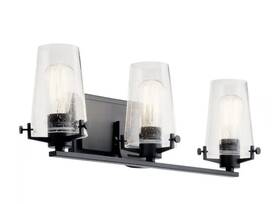 45297bk Kichler 3-light Black Bathroom Vanity Light Fixture With Clear Glass