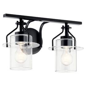 55078bk Kichler Everett 16 Inch 2-light Black Vintage Bathroom Vanity Light With Clear Glass