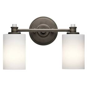 Kichler Lighting 783927492119 New 45922-oz Joelson 14 Inch 2 Light Vanity Olde Bronze Satin Glass