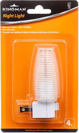 Kingman 697521179768 Night Light Wall Plug In With On/off Switch Warm White Ul Listed 120