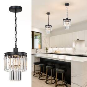 Dd032-1-bk Klklch Small Chandelier Light Fixture Black Crystal Pendant 2 Tiered 8 Inch Mode