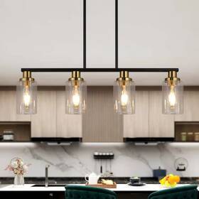 Kpiok Bb003p- Island Lights For Kitchen 4-light Farmhouse Black And Gold